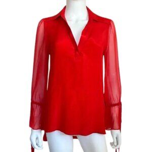 Alice + Olivia Red Sheer Long Sleeve Blouse